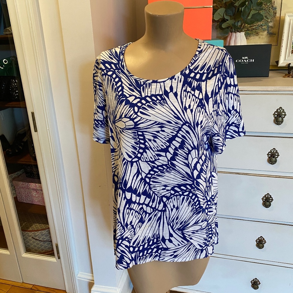 Chico's Blue and White Tee - Size 1